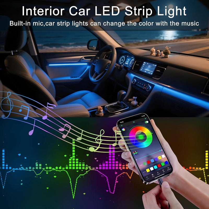 Ligrel Interior Car LED Lights Wireless APP Control 5 in 1 RGB Ambient Lighting Kit with 236" Fiber Optic, 16 Million Colors Music Sync Waterproof LED Strip Lights for Cars Trucks SUVs Auto Interior Decor - Image 2